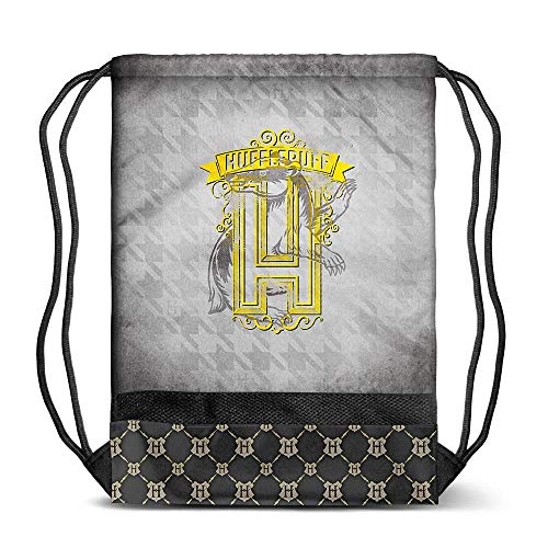 Karactermania Harry Potter Emblem Hufflepuff, Bolsa de Cuerdas para el Gimnasio, 48 cm, Gris