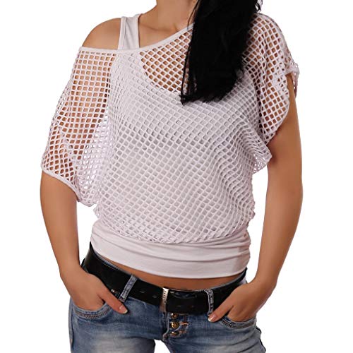 KEERADS - Camiseta de Manga Larga para Mujer, Ideal para Carnaval, neón y básicos, 5 tamaños Blanco S