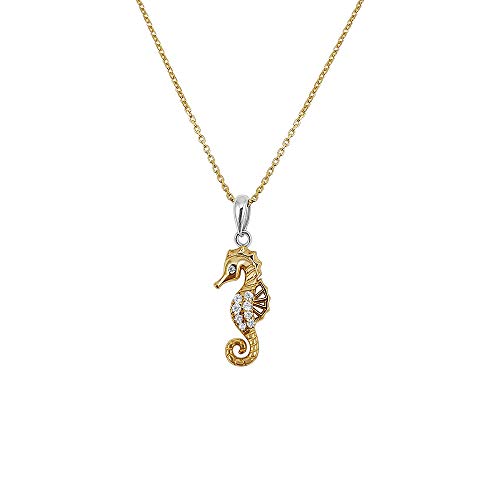Kiara Jewellery Collar de plata de ley 925 chapado en oro amarillo con colgante de circonita cúbica a juego con cadena de plata de ley de 45,7 cm.