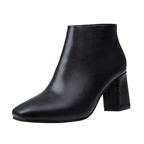 KINDOYO Tacon Alto Cuero Botines Elegante Mujer Invierno - Moda Casual Botas Zapatos Botines Chelsea Negros Marrones, Negro, CN34 (Longitud pies: 220mm)
