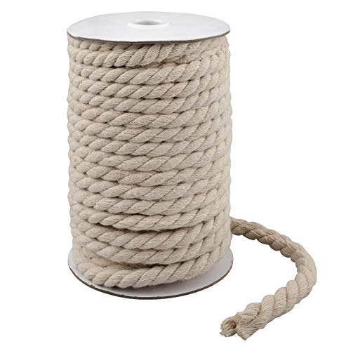 KINGLAKE Cuerda de algodón blanco de 20 m, 8 mm, cuerda gruesa de macramé natural para manualidades, jardinería, envoltura, decoración