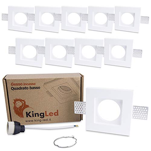 KingLed - Aplique de pared en Yeso Cerámico para falsos techos de Pladur modelo Cuadrado Slim, de Empotrar para focos LED Cód.1495