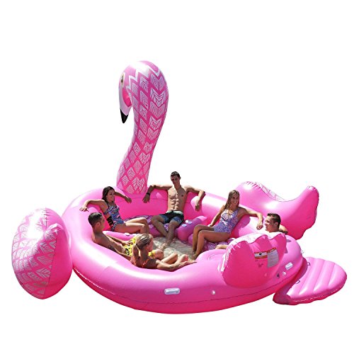 L-YY Flotador de Flamenco, Isla de Fiesta para Personas (5 Personas), Isla de Aves (Party Bird Island - Flamingo), Inflable, Enorme, Inflable y Formal.