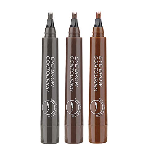 Lapiz Cejas, Tattoo Eyebrow Pen, Impermeable Lápiz de Cejas, Tattoo Eyebrow Pen con cuatro puntas duraderas, larga duración, impermeable, a prueba de manchas, aspecto natural - 3 Pcs