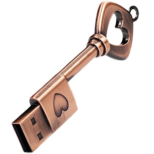 LEIZHAN Memoria USB 2.0 32GB Pendrive Forma de Llave OTG USB Flash Stick de Cobre Amor
