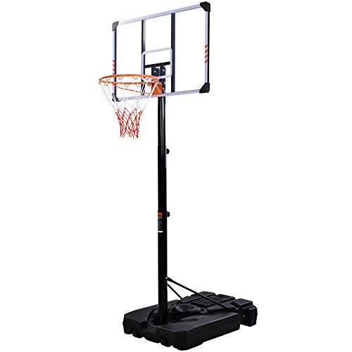 LEKER Canasta de baloncesto ajustable con ruedas, base rellenable de agua/arena, canasta de baloncesto de altura regulable de 225 a 305 cm, para uso en interiores y exteriores, para adultos y niños