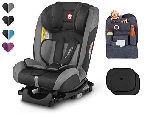 LIONELO SANDER ISOFIX - Asiento infantil para coche (0-36 kg, asiento giratorio, organizador y parasol), color gris