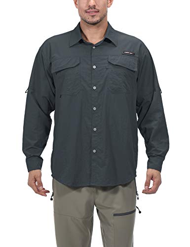 Little Donkey Andy Camisa de pesca de manga larga UPF 50+, transpirable y de secado rápido para hombre, XL, X-gris