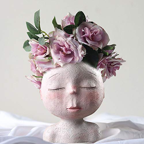 lynn Jarrón de cerámica con diseño de cabeza humana de estilo nórdico innovador para arreglo de flores y muñecos con macetas, maceta para el hogar, escritorio, jardín, adorno de porcelana