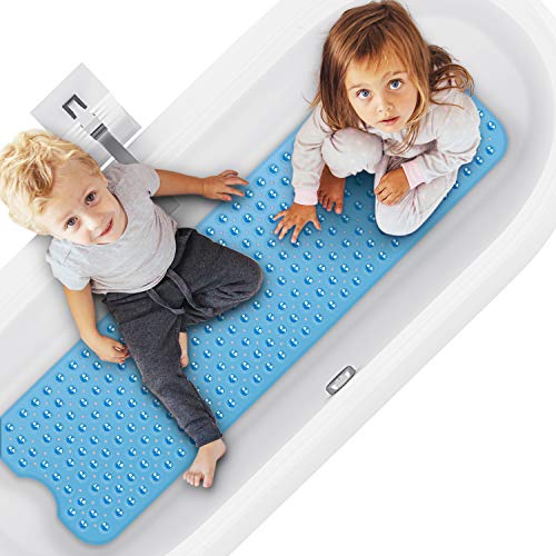 Magicfun Alfombra Antideslizante De Baño, Alfombrilla para Bañera Antideslizante de Caucho Natural 100 x 40 cm para Bañeras de Cualquier Tamaño con 176 Potentes Ventosas (Azul)