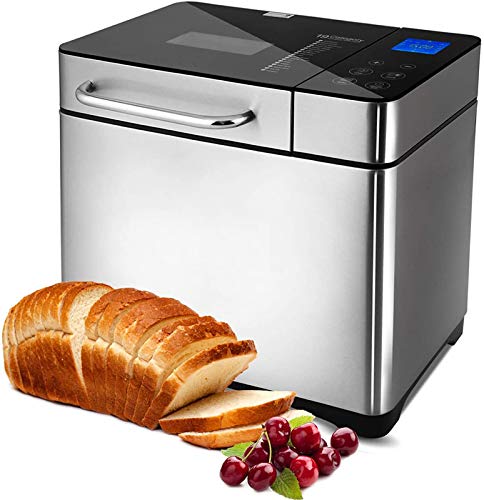 Máquina de pan programable, 19 programas, 710 W, máquina de pan con pantalla retroiluminada azul y temporizador programable 15 horas, color plateado (rojo) Máquina de pan programable, 19 programas, 710 W, máquina de pan con pantalla retroiluminada azul y temporizador programable 15 horas, color plateado (rojo)