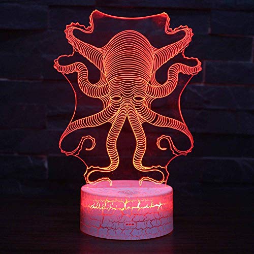 Marine Life Octopus Lámpara de ilusión 3D para niños, niñas, regalo, luz de noche 3D para el dormitorio junto a la mesa, lámpara de mesa de escritorio con 16 colores cambiantes, regalo para niños