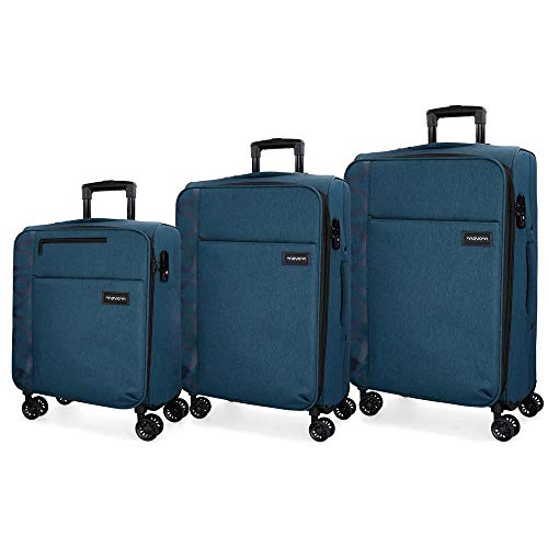 Movom Oslo Juego de maletas Azul 55/69/79 cms Blanda Poliéster Cierre TSA 199L 4 ruedas dobles Equipaje de Mano