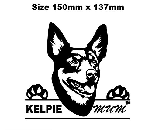 myrockshirt Pegatina para coche con texto "Kelpie Mum", 150 x 137 mm, calidad profesional, sin fondo, resistente a los rayos UV y al túnel de lavado