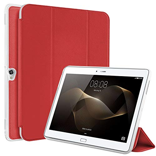 N Newtop - Funda compatible con Huawei Mediapad M2 de 10 pulgadas, funda Flip Smart Libro TPU Back Front Ultra Fina Ligera Soporte Función Wake/Sleep Simil Piel (Rojo)