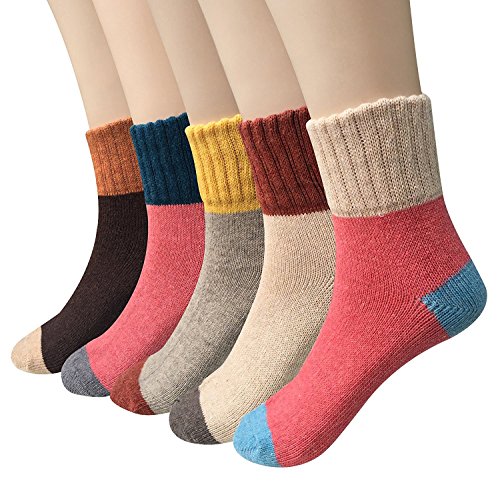 Ndier calcetines de lana de las mujeres coloridos calientes Set Blend calcetines de calcetines de tobillo de arranque asidero de tamaño libre - 5 pares