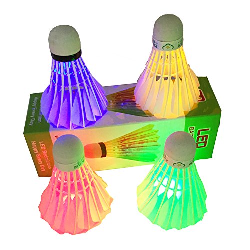 Ndier Juego de 4 volantes de bádminton con luz LED, color rojo, verde, azul y multicolor