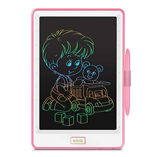 NEWYES 10" Tableta de Escritura LCD | Tablet para niños con Trazos de colorines| Ideal como Pizarra Digital para Aprender a Leer, Escribir y para Manualidades | Juguete Educativo (Rosa)