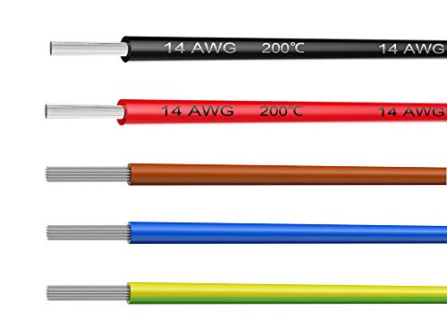 NorthPada 14 AWG 1,5mm² Alambres eléctricos Kit de Cable Eléctrico Cables de silicona Cable de cobre estañado 5 Colores 600V 20A 5 x 3 Metros