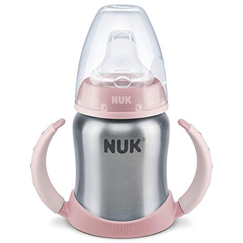 NUK 10255253 Biberón con asas, botella de acero inoxidable, 125 ml, Color Rosa