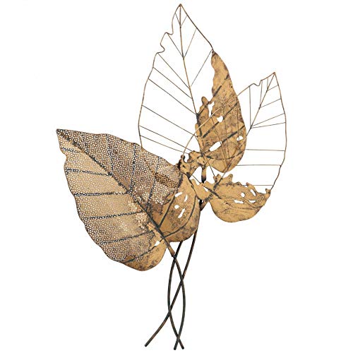 Objeto de pared de metal con hojas y esqueleto de hojas de cobre, marrón y verde, 105 cm de alto x 68 cm de ancho Objeto de pared de metal con hojas y esqueleto de hojas de cobre, marrón y verde, 105 cm de alto x 68 cm de ancho