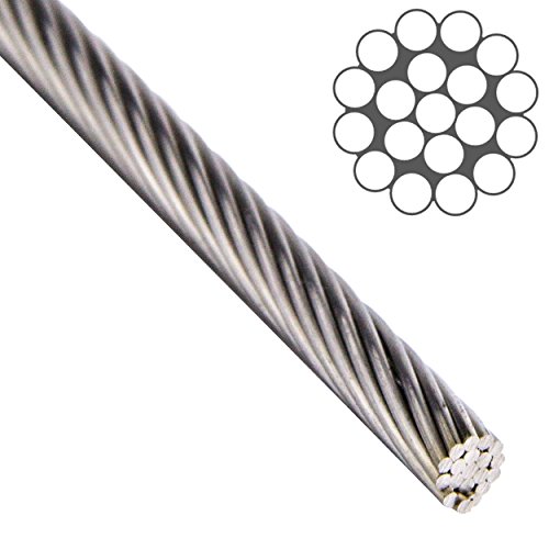 OPIOL QUALITY Cuerda de alambre de 6,0 mm 1 x 19 dura, de acero inoxidable A4 (50 metros) | Cables de acero | Cable de acero inoxidable | Cables de alambre de acero inoxidable