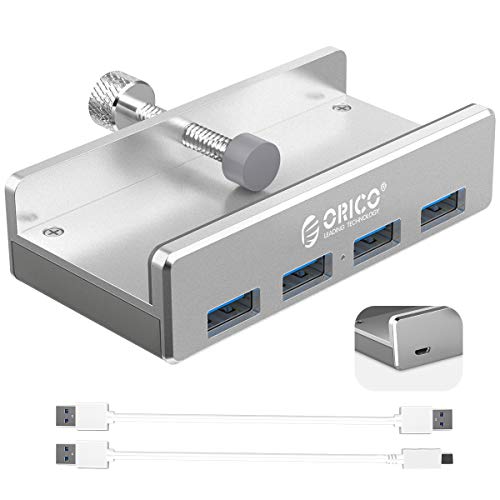 ORICO Alimentado Hub USB Adaptador USB 3.0 tipo C con 4 puertos USB 3.0 Hub USB de aluminio, transmisión rápida de cable de datos tipo C a tipo A, diseño de accesorios de escritorio