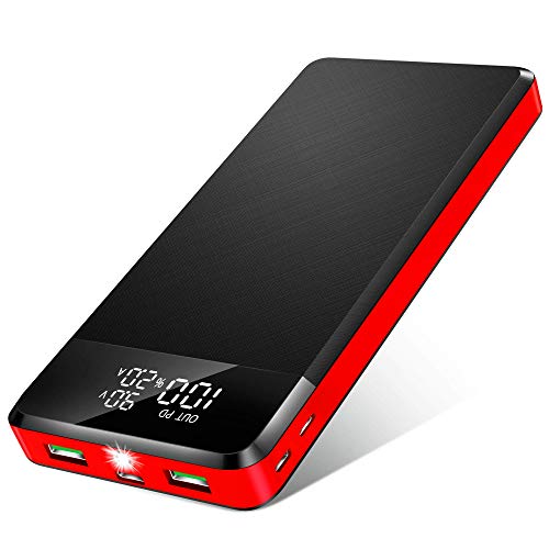 ORITO 26800mAh Power Bank USB C PD18W & QC3.0 Rápido Cargador Portátil, Bateria Externa Móvil Gran Capacidad con 3 Entradas y 3 Salidas y Pantalla LCD, para Móviles y Tabletas etc (Negro Rojo)