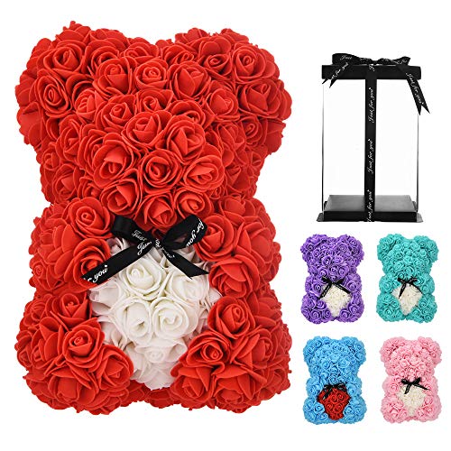 Oso de rosa, rosa de peluche, flores artificiales para siempre, el mejor regalo para mujeres, regalos para novia, regalos para ella, regalo de cumpleaños (rojo)