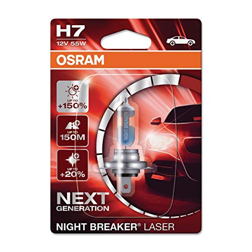 OSRAM NIGHT BREAKER LASER H7, Gen 2, +150% más luz, bombilla H7 para faros delanteros, 64210NL-01B, 12V, blister simple (1 lámpara)
