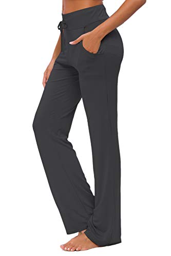 OURCAN Pantalones De Yoga para Mujer con Bolsillos Cordón De Pierna Ancha Salón Recto Suelto Pantalones De Entrenamiento De Entrenamiento Pantalones De Chándal Casuales Activos (Negro, XXL)