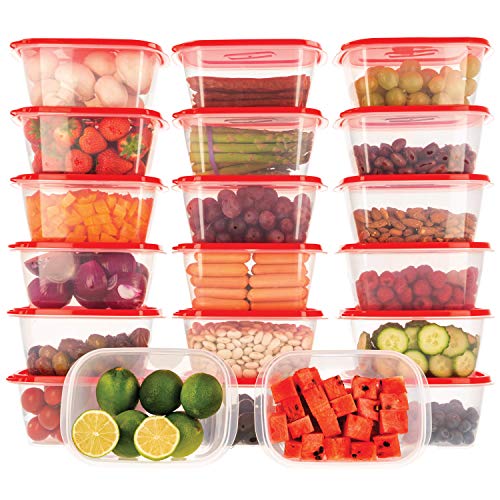 Oursson Recipiente de Almacenaje de Alimentos hermético sin BPA - Recipientes Multiusos - Reutilizables - Recipientes para Snacks Transparentes con Tapas de Color Rojo, CP22083-1S/RD (20 x 1L, Rojo)