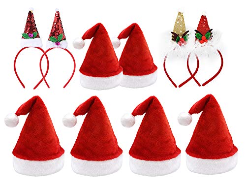 Pack 10 Gorro de Navidad de Papá Noel con Diadema en Diseño Navideño para Familiares Sombreros de Fiesta Año Nuevo Manualidades Accesorios de Navidad (Modelo B)