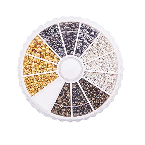 PandaHall Acerca de 1440 Piezas Tubo de Latón Crimp Beads Cord End Caps Diámetro 2 mm 2.5 mm 3 mm para la Fabricación de Joyas 4 Colores