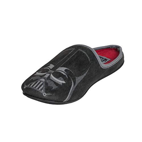 Pantuflas con forma de Star Wars | Interior y exterior de tela suave | Suela gruesa para ir fuera | Pantuflas Disney Dark Vader en caja de regalo, Negro (Negro ), 37 EU