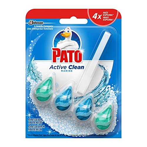 PATO Active Clean - Colgador Wc, Frescor Intenso, Perfuma, Limpia y Desinfecta, Aroma, Marine, Estandar, 38.6 Gramos