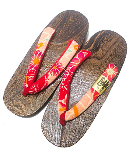 PC Hardware Store [Japón Hecho] Geta Paulownia Sandalia de Madera Calzado Tradicional crisantemo Diseño Tamaño L 26cm (Rojo)