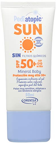 Pediatopic Sun Mineral Baby 50ml, emulsión muy fluida de protección alta que combina Filtros Físicos Minerales. Protector solar para pieles infantiles, atópicas y sensibles