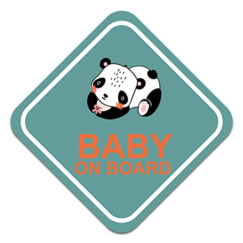 Pegatina para coche con diseño de bebé sobre borde, 10 x 10 cm, autoadhesiva, resistente a la intemperie, R127 (n.º 3 panda)