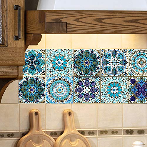 Pegatinas para Azulejos, Impermeable Autoadhesivo Marroquí Azulejos Retro Estilo Victoriano Mosaico Transferencias Azulejos Pegatinas Bricolaje para Cocina Baño Hogar Decoración(10 x 10 cm,C-30PCS)