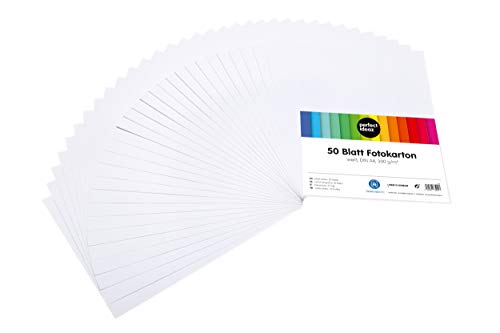 perfect ideaz 50 hojas cartulina cuché DIN-A4 blanco, cartulina de color, grosor de 300g/m², hojas de la máxima calidad