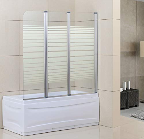 PiuShopping - Mampara de baño (130 x 140 cm de altura, serigrafiada, 3 puertas, grosor de 4 mm)