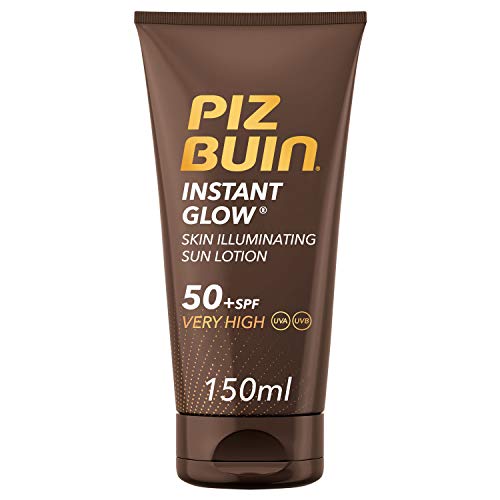 Piz Buin, Instant Glow Protector Solar en Loción SPF 50+, Protección Muy Alta, 150 ml