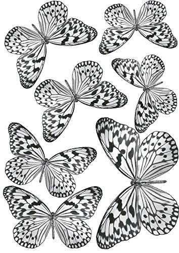 Plage 3D Charming Butterfly Stickers Decoration Transparente [7 Butterflies Between 8 x 6,5 cm, 14 x 11 cm], plástico, Black and White, 14 x 0.1 X 11 cm, 7 Unidades de Medida