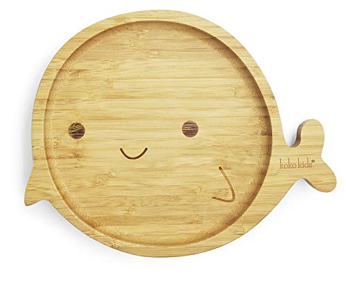 Plato Bambu de Ballena con Ventosa ~ Hecha de Bambú Natural ~ Plato de alimentación para bebés y niños pequeños con un aro de succión fuerte