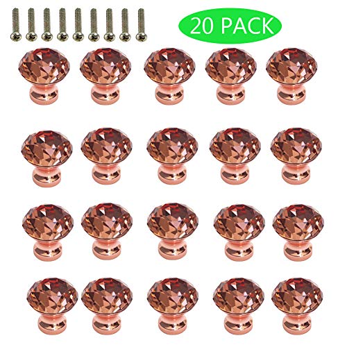 Pomo de Cajón de Cristal, Paquete de 20 Tiradores Para Muebles Vintage con Diamante, Diámetro 30 mm, para Muebles de Dormitorio (Rose gold) Pomo de Cajón de Cristal, Paquete de 20 Tiradores Para Muebles Vintage con Diamante, Diámetro 30 mm, para Muebles de Dormitorio (Rose gold)
