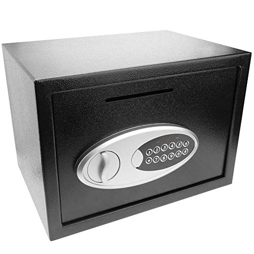 PrimeMatik - Caja Fuerte de Seguridad de Acero con Llaves y Ranura 35x25x25cm Negra