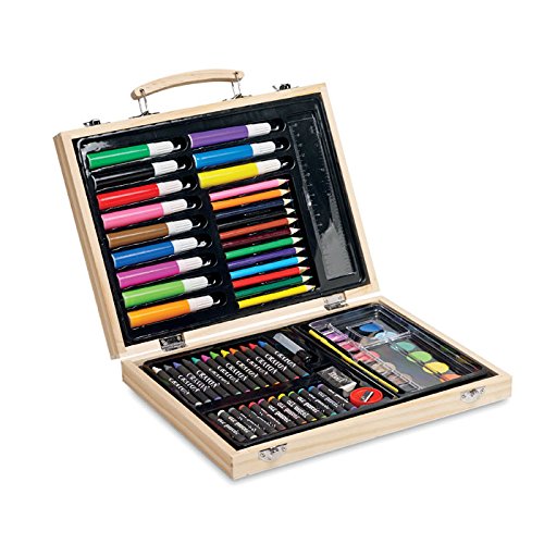 Publiclick® Estuche Pinturas en Caja Madera. 66 Piezas (Incluye Ceras, rotuladores, lápices de Colores, Acuarelas, Goma de borrar, Pegamento, Pincel, Regla y lápiz) Publiclick® Estuche Pinturas en Caja Madera. 66 Piezas (Incluye Ceras, rotuladores, lápices de Colores, Acuarelas, Goma de borrar, Pegamento, Pincel, Regla y lápiz)