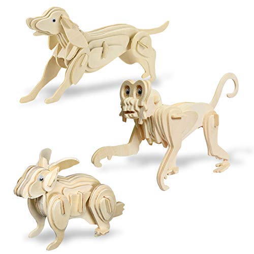 Puzzle 3D Madera, Kit de Construcción de Artesanía en Madera Modelo Perro Mono Conejo Rompecabezas para Niños Mayores de 8 Años (Paquete de 3) Puzzle 3D Madera, Kit de Construcción de Artesanía en Madera Modelo Perro Mono Conejo Rompecabezas para Niños Mayores de 8 Años (Paquete de 3)