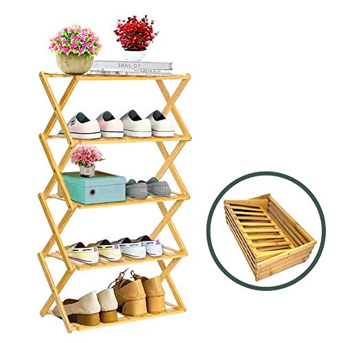 Rayuda Zapatero de madera plegable de 5 niveles, 89 x 49 x 25 cm, resistente y ahorra espacio, se puede utilizar como soporte para flores en el salón, el balcón o el baño.